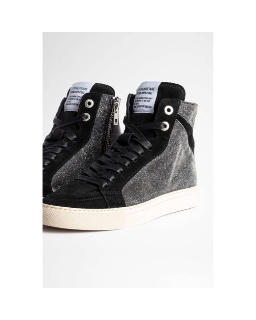 Zadig & Voltaire High Flash Sparkle Sneakers In Silver And Black