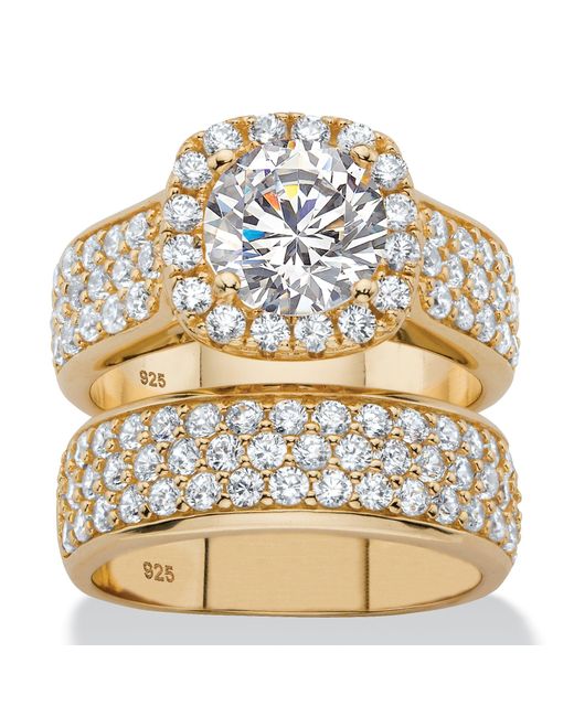 Palmbeach Jewelry Metallic 4.43 Tcw Cubic Zirconia 14K-Plated 2-Piece Halo Bridal Ring Set