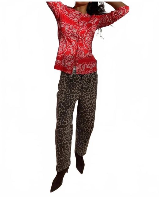 Never Fully Dressed Red Leopard Barrel Jeans