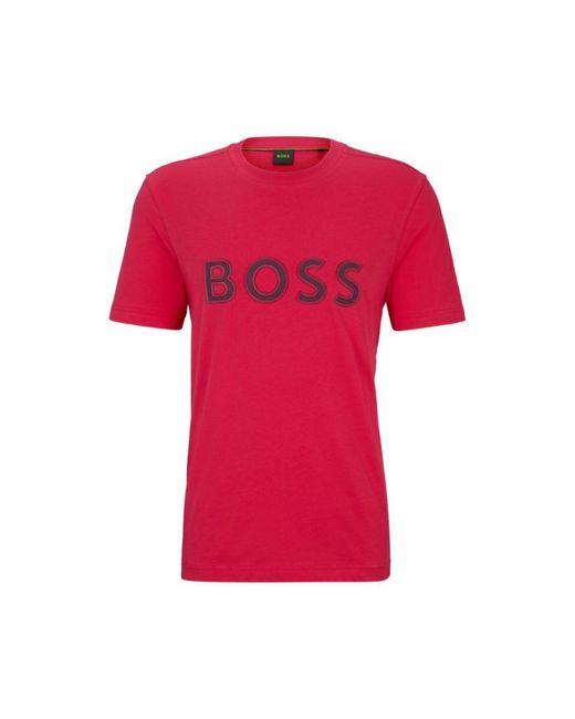 Boss Red Cotton-jersey Regular-fit T-shirt With Logo Print for men