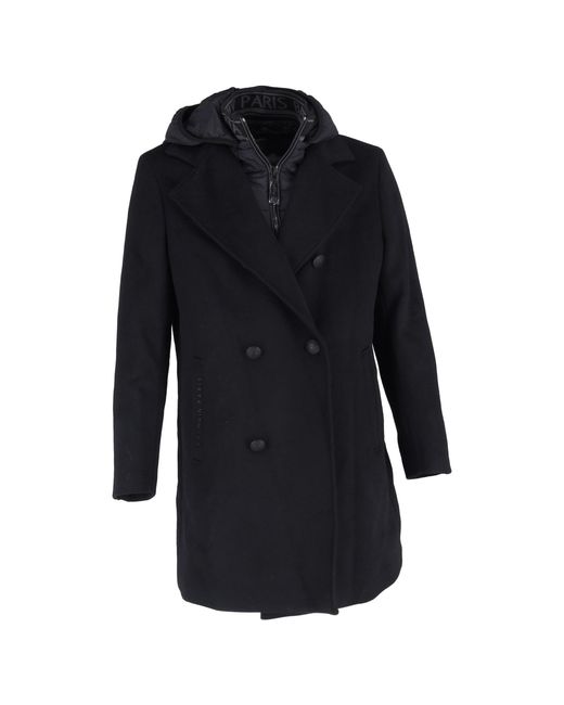 Balmain Black Hooded Double-Breasted Coat for men