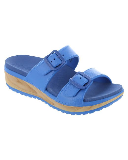 Dansko Blue Kandi Molded Embossed Slip On Flatform Sandals