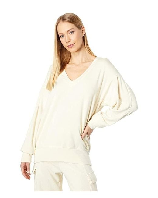 Sundry White Sweatshirt Eggshell Pleated Sleeve V-Neck Pullover Sgn1601