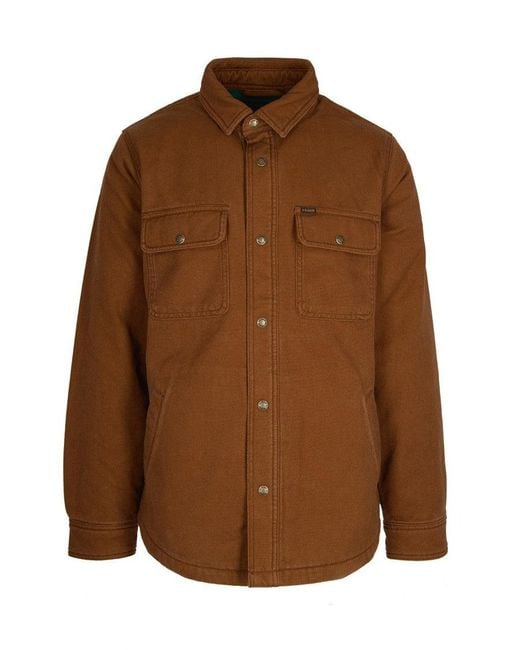Filson Brown Fleece-Lined Canvas Shirt Jacket With Metal Snap Buttons for men