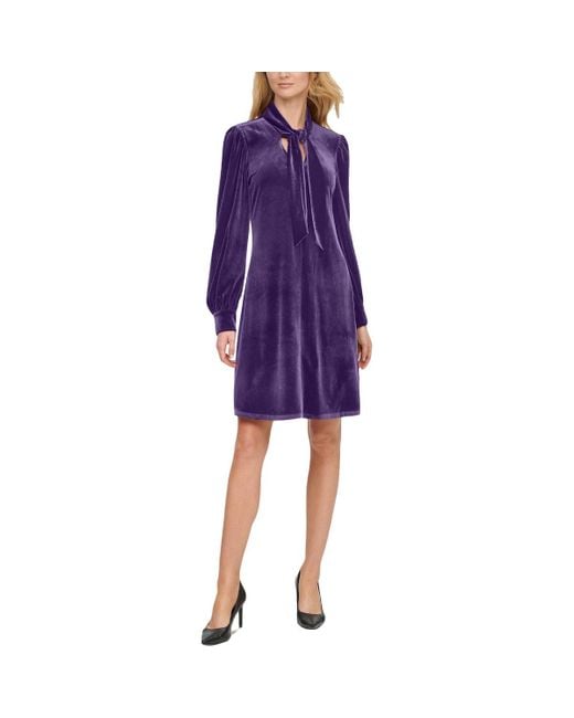 Calvin Klein Purple Velvet Midi Shift Dress