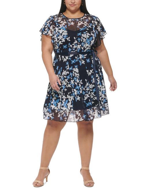 Jessica Howard Blue Plus Chiffon Short Fit & Flare Dress