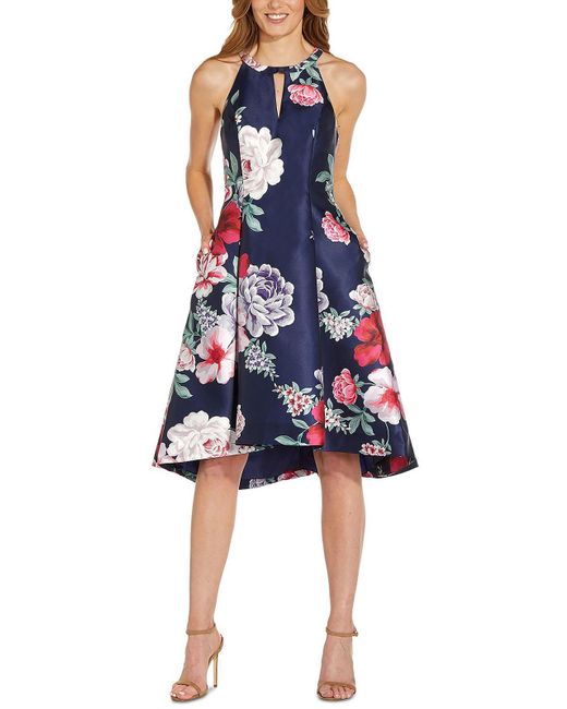 Adrianna Papell Floral Satin Midi Fit & Flare Dress in Blue | Lyst