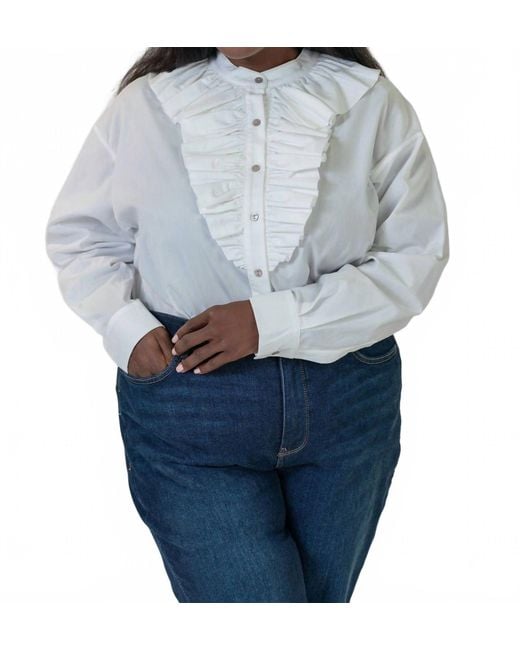 De Loreta Blue Laurel Long Sleeve Button Front Blouse
