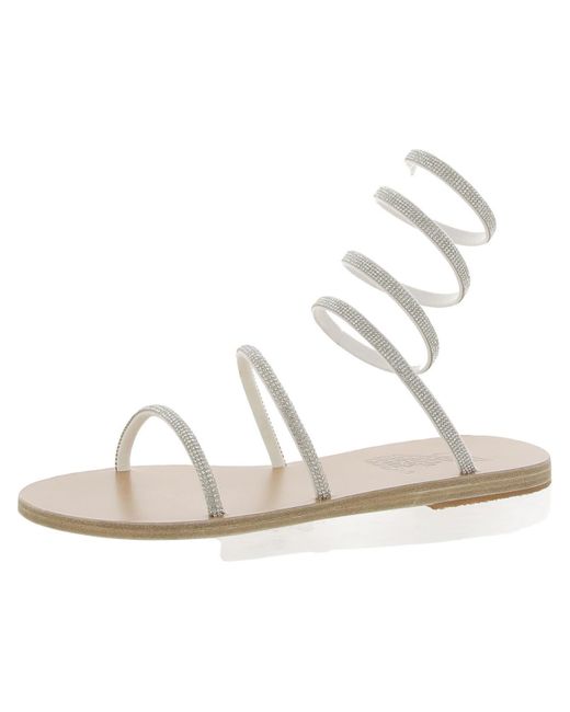 Ancient Greek Sandals White Ofis Low Faux Leather Ankle Wrap Slingback Sandals