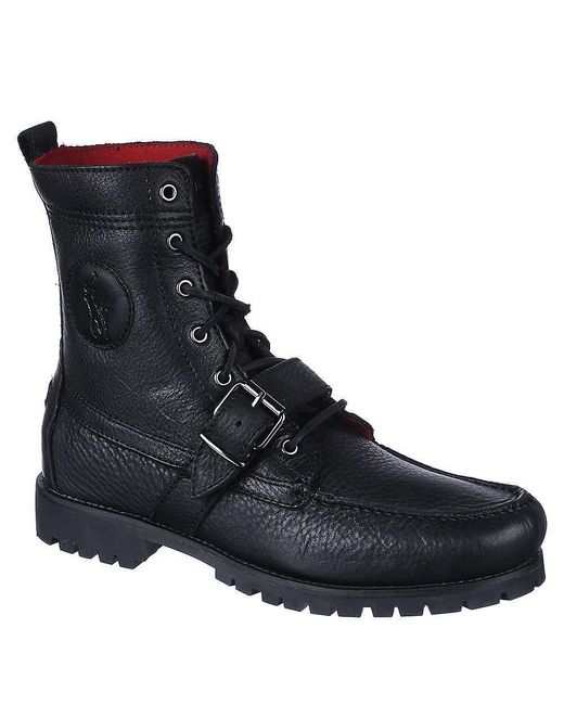 Polo Ralph Lauren Blue 812521231001 Black Leather Lace Up Ranger Boots Cg45 for men