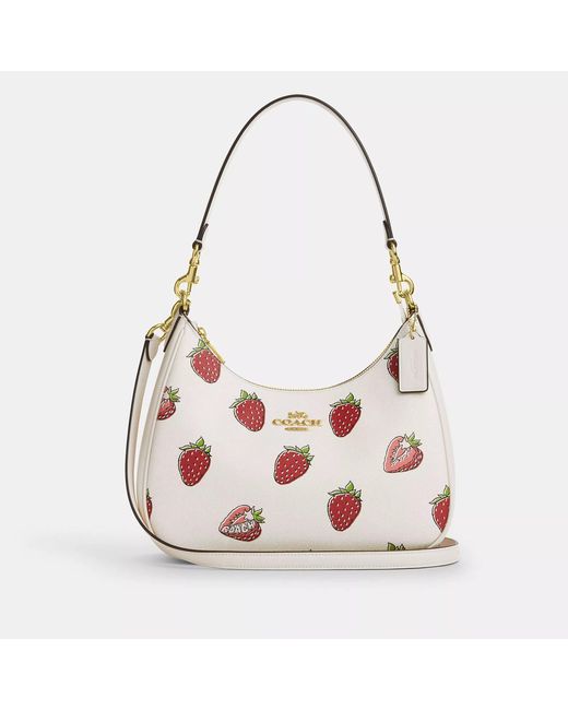 COACH Pink Teri Hobo Bag With Strawberry Print