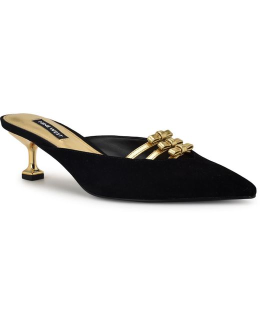 Nine West Black Mixed Media Suede Mules