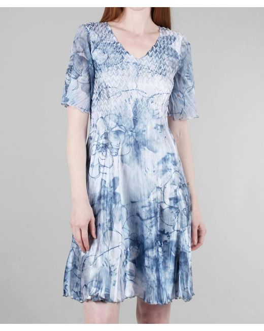 Komarov Blue Short Flounce-sleeve Sketch Dress