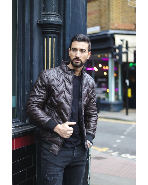 Infinity Leather Blue Quilted Leather Bomber Jacket for men
