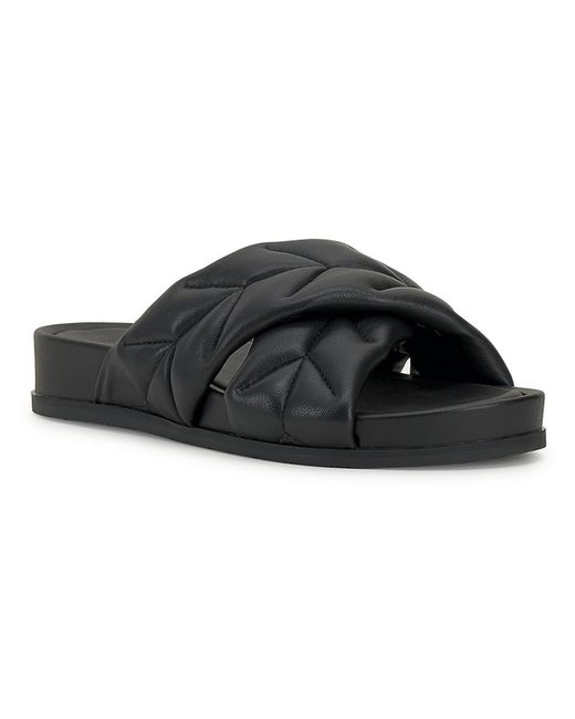 Vince Camuto Black Kanama Leather Slip On Slide Sandals