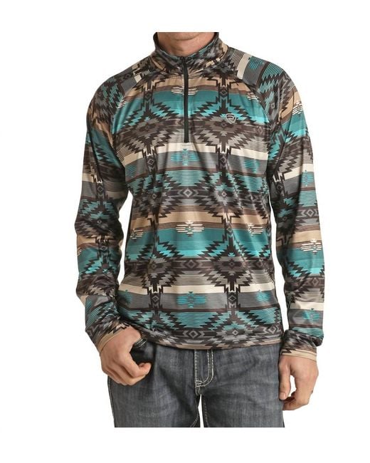 Panhandle Green Aztec Quarter Zip Pullover Sweater for men