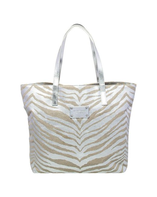 Michael Kors Metallic Silver/ Canvas And Patent Leather Tote