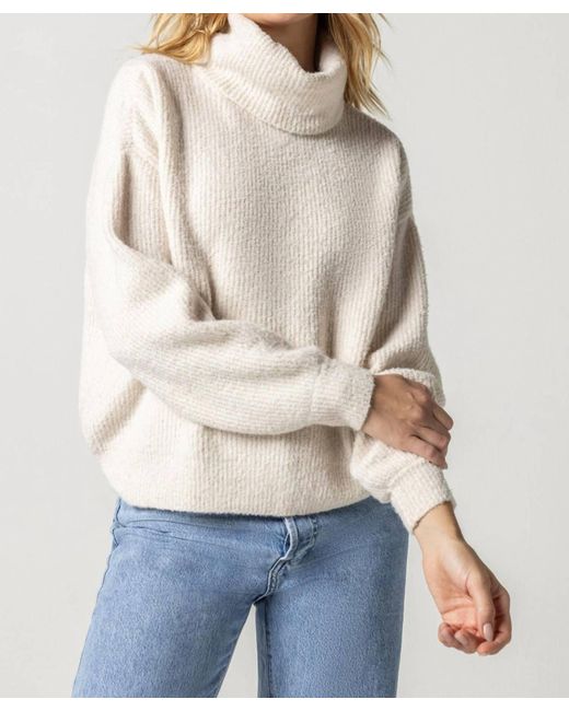 Lilla P Natural Oversized Ribbed Turtleneck Sweater