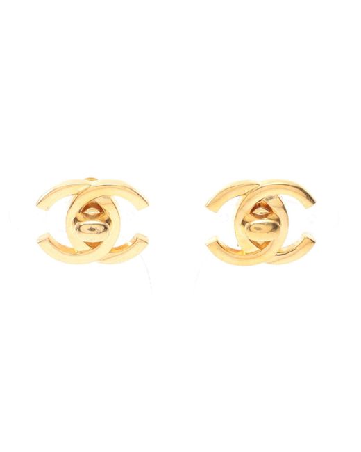 Chanel Metallic Coco Mark Turn Lock Earrings Gp Gold 95a