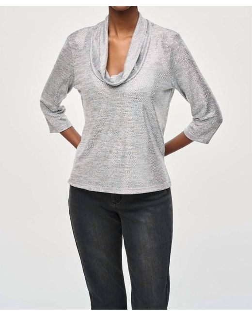 Joseph Ribkoff Gray Foiled Knit Cowl Collar Top