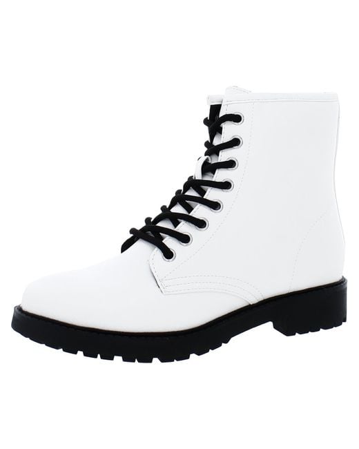 Esprit Shelby Faux Leather Pull On Combat & Lace-up Boots in Black | Lyst