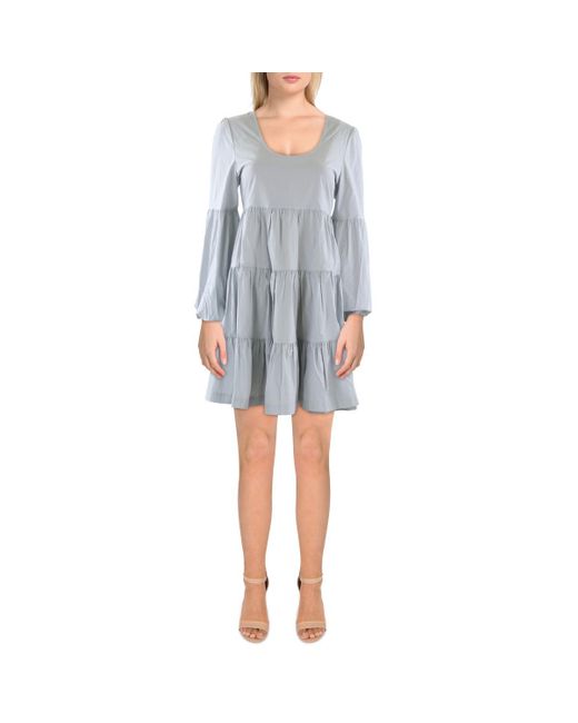 En Saison Blue Tiered Cotton Fit & Flare Dress
