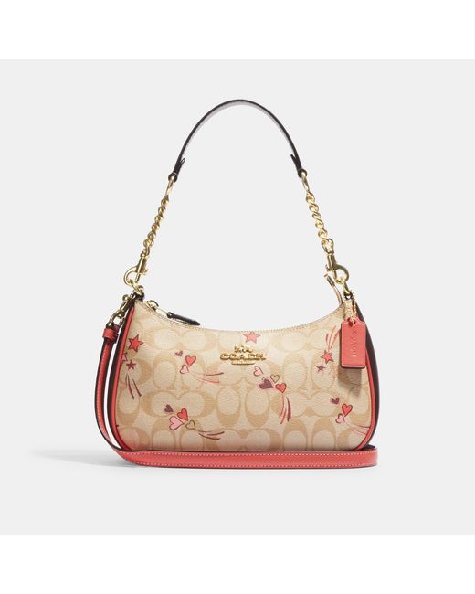 Coach Outlet Pink Teri Shoulder Bag In Signature Canvas With Heart And Star Print