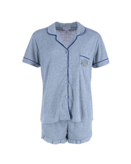 Overslept Blue Shorts Pointelle Elephant Notch Pajama Set