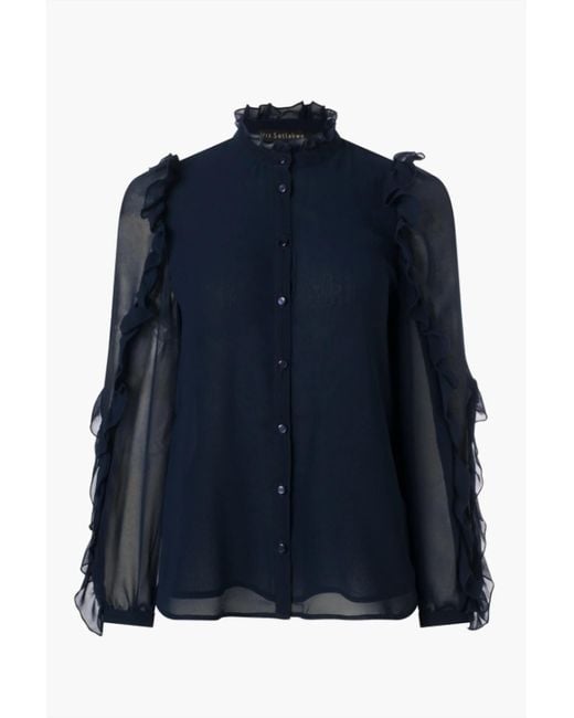 Iris Setlakwe Blue Chiffon Ruffle Blouse