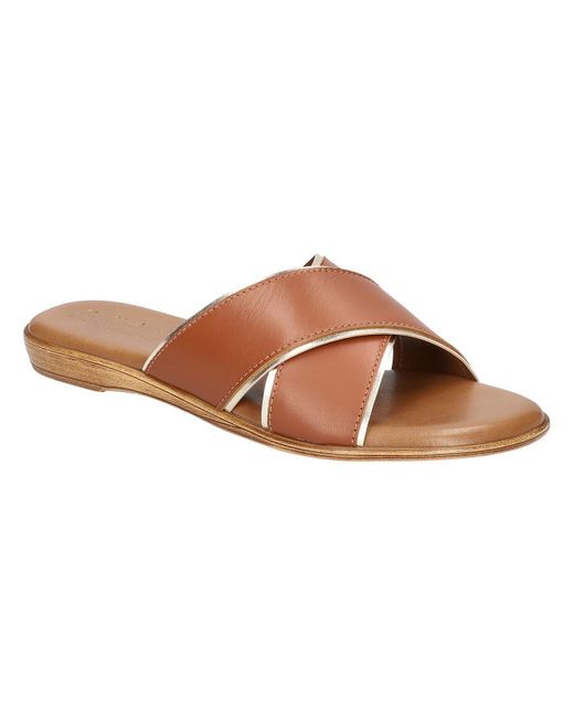 Bella Vita Brown Tab-italy Leather Open Toe Slide Sandals