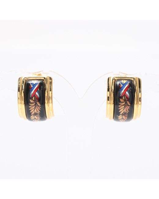 Hermès Metallic Email Earrings Gp Cloisonne Gold Color