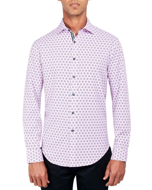 Society of Threads White Printed Polyester Button-down Shirt for men