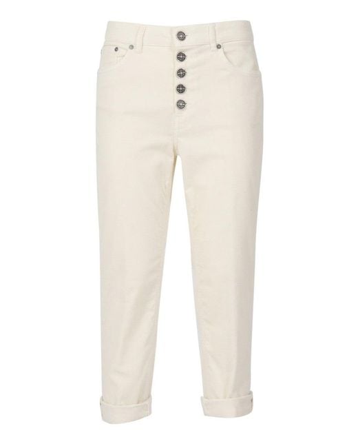 Dondup White High-Waisted Tailored Pants With Decorative Buttons