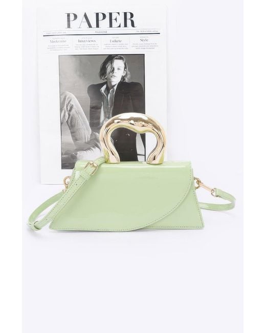 Fashnzfab Green Faux Leather Metal Handle Flap Bag