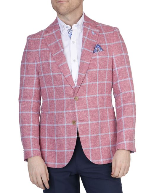Tailorbyrd Pink Nantucket Red Windowpane Textured Sport Coat for men