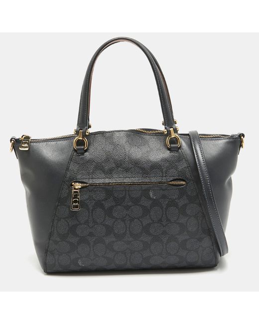 COACH Black Signature Coated Canvas And Leather Prairie Satchel