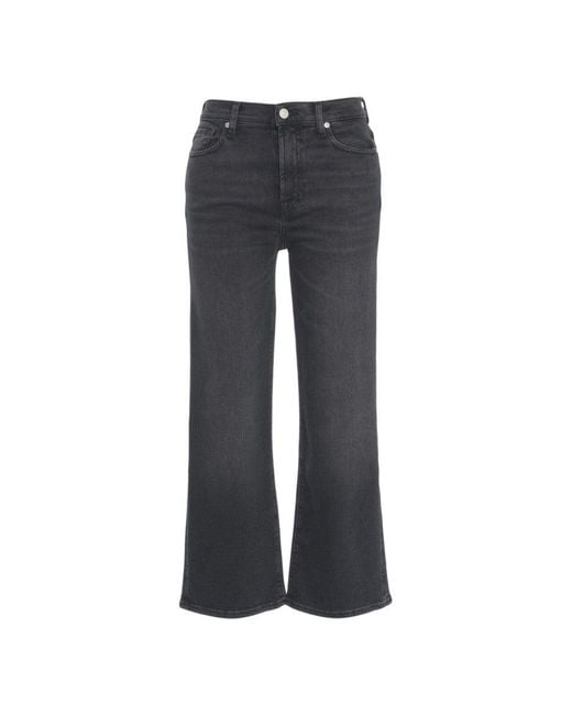 7 For All Mankind Blue Washed Straight Leg Jeans With Flared Hem And Classic Five-Pocket Design