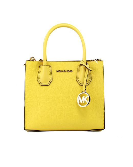 Michael Kors Yellow Mercer Medium Daffodil Pebble Leather Messenger Crossbody Bag Purse