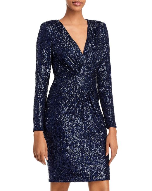 Eliza J Sequined Long Sleeves Cocktail And Party Dress in Blue | Lyst