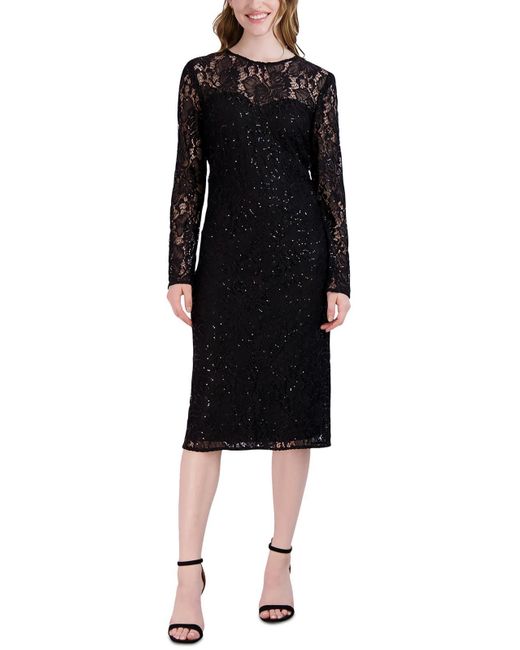 Donna Ricco Black Lace Midi Sheath Dress