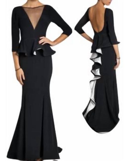 Jovani Black Quarter Sleeve Peplum Evening Gown