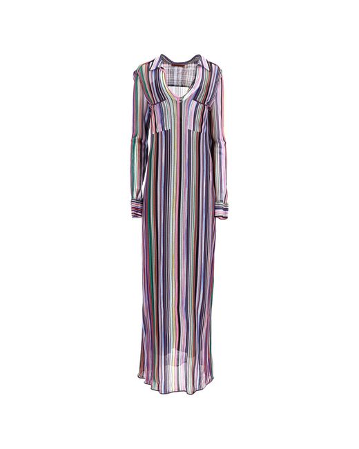 Missoni Purple Knitted Stripe Maxi Long Sleeve Dress