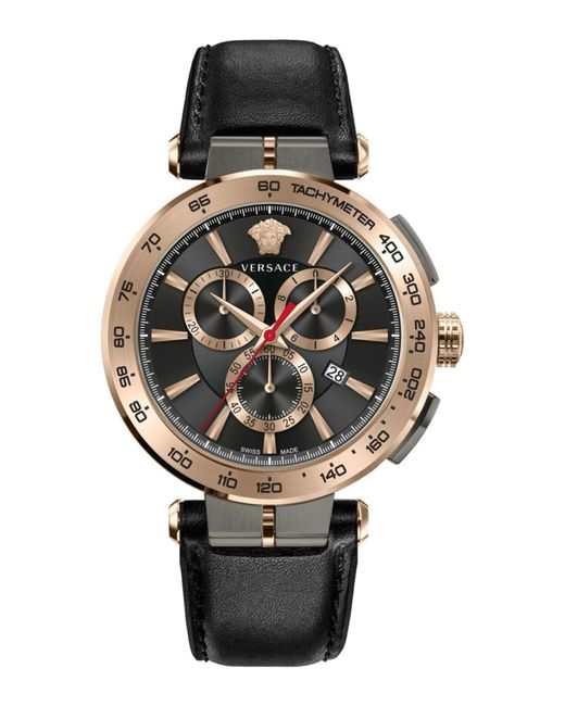 Versace Black Aion Chrono Leather Watch for men