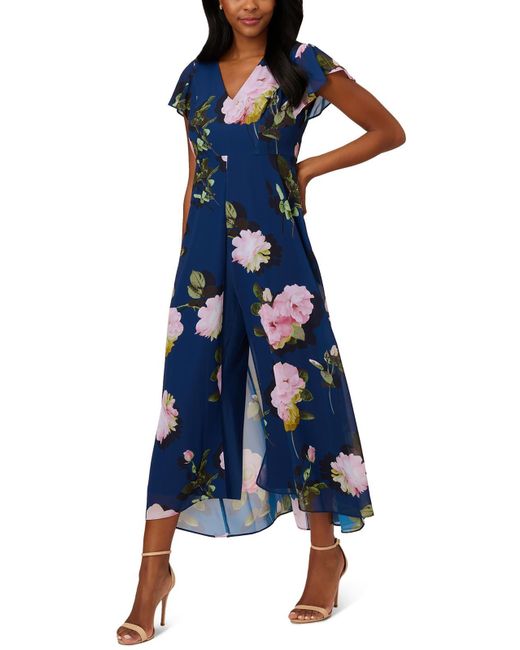 Adrianna Papell Blue Chiffon Floral Jumpsuit