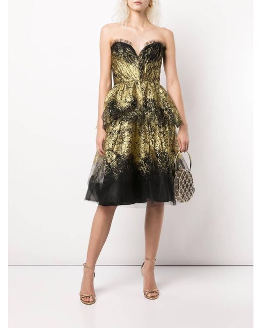 Marchesa Metallic Glitter-tulle Tiered Strapless Gown