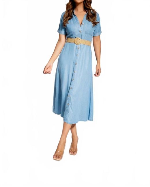Blu Pepper Blue Collared Button Midi Dress