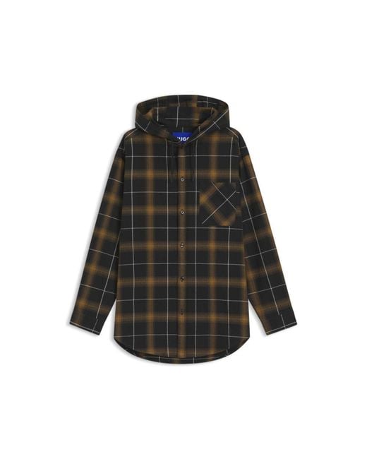 HUGO Gray Hooded Oversize-Fit Overshirt for men