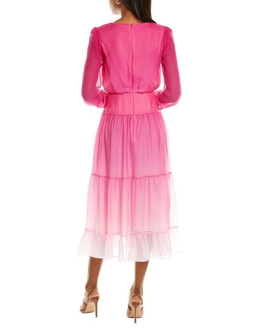 Saloni Isabel Silk Midi Dress in Pink 