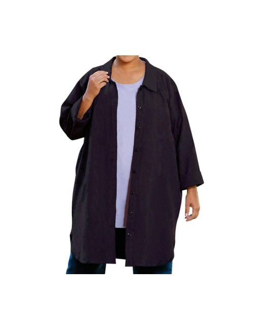 On The Plus Side Blue Crinkle Cotton Long Sleeve Collar Button Up Tunic