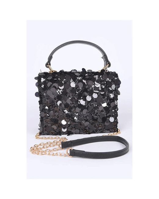 Fashnzfab Black Large Sequins Crossbody Swing Bag